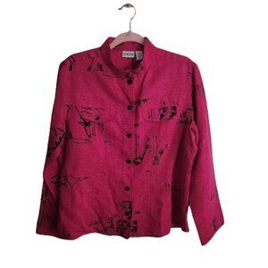 Chico's Fuscia Silk Mandarin Collar Blouse Size M